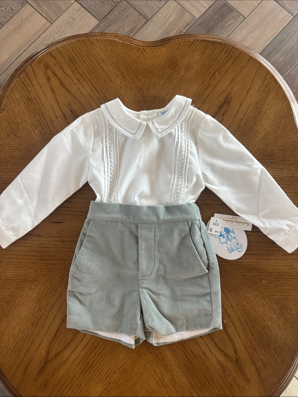 Luli & Me White Top with Sage Green Shorts Kids Matching Set